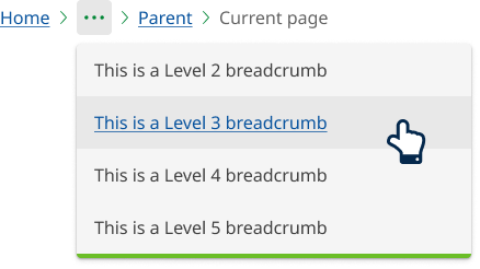 An example of breadcrumbs with links collapsed into an overflow menu. 