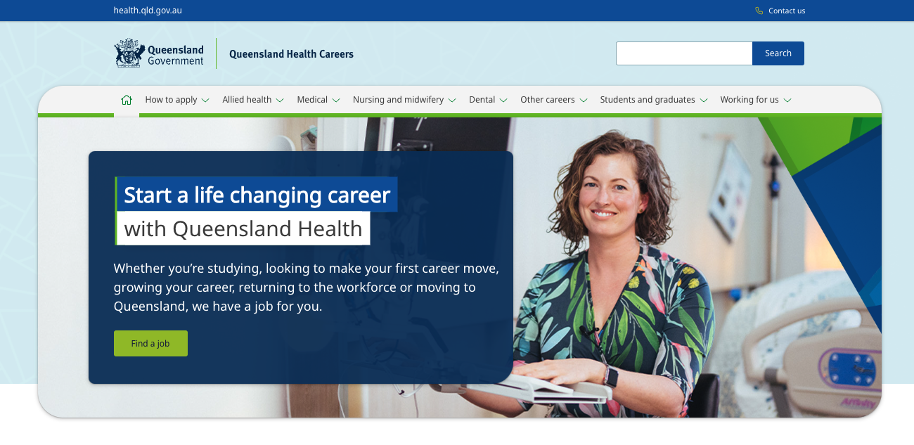 Example of contained banner design implemented on Health Careers website