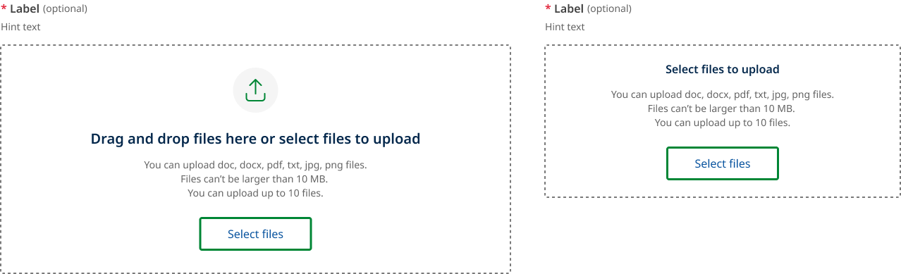 Desktop vs mobile comparison for the file upload component