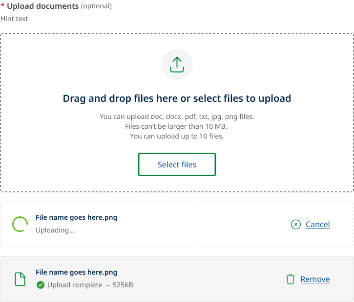 Image of file upload component